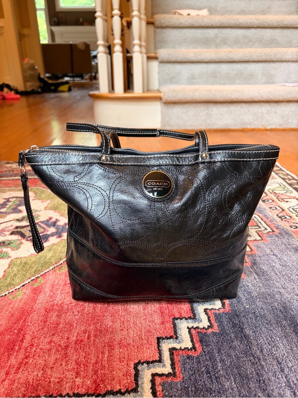 Coach Black Patent Leather Signature Shoulder Bag